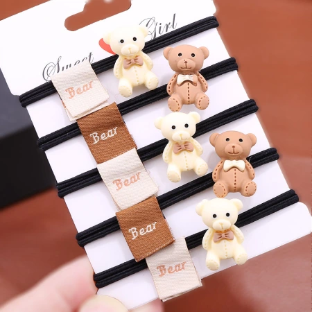 Cute sticker bear, black rubber band, Korean-style tied ponytail hair tie, cartoon hair band, simple hair tie and hair accessory Cute sticker bear, black rubber band, Korean-style tied ponytail hair tie, cartoon hair band, simple hair tie and hair accessory